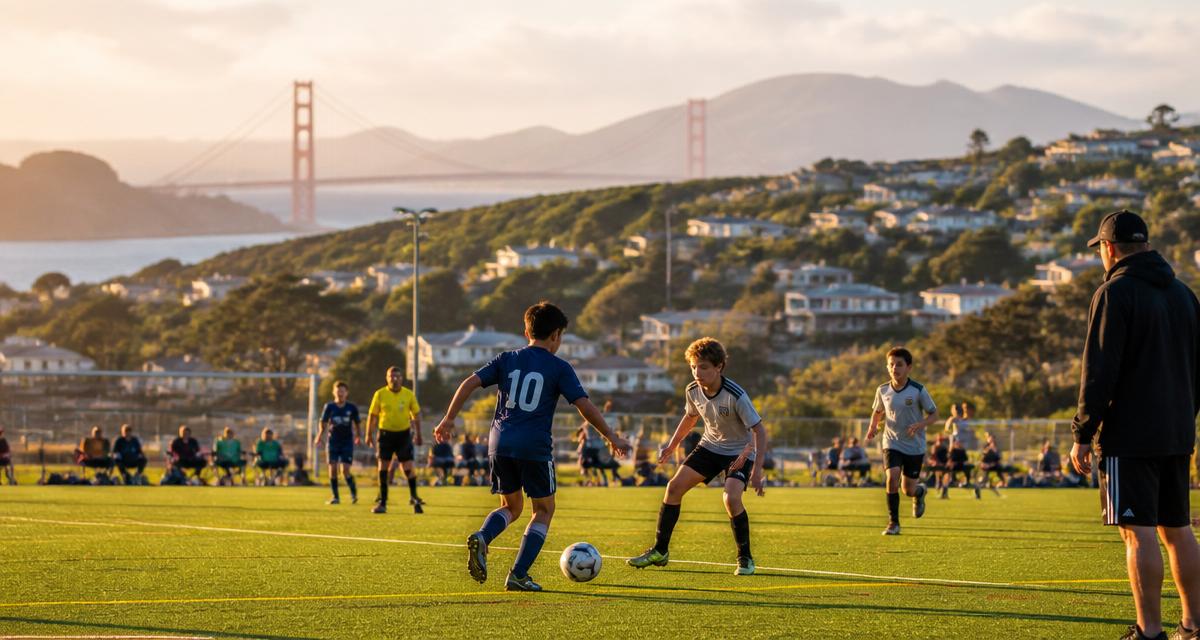 Amateur sports league game in the Bay Area at golden hour
