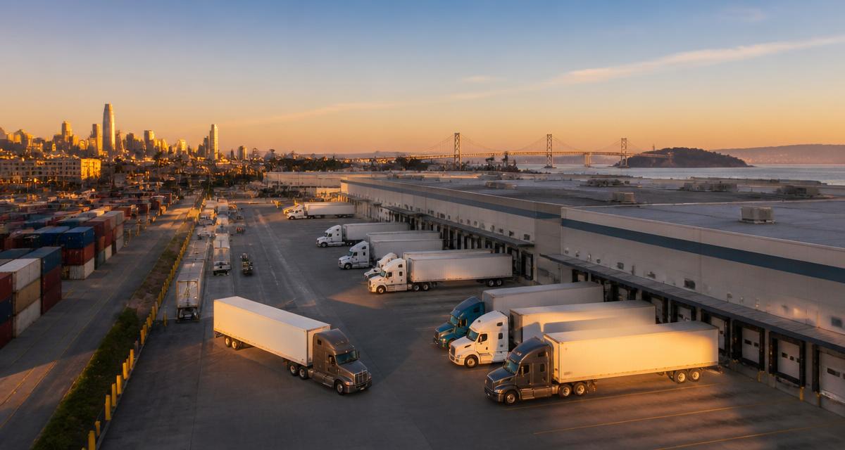 Commercial trucking fleet and warehouse distribution center in the San Francisco Bay Area